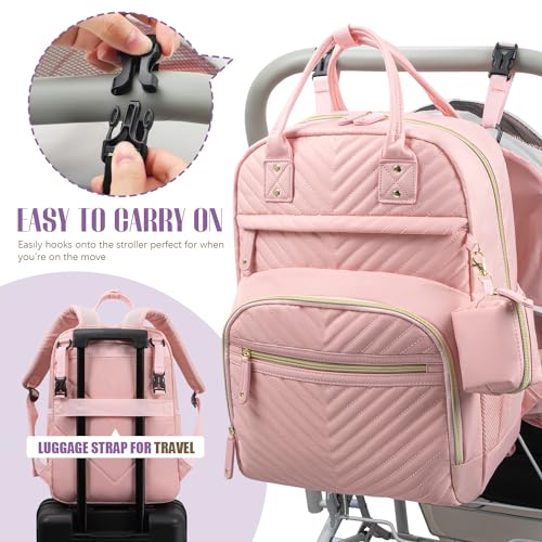Image of Tuwubi Diaper Bag Backpack, Baby Essentials Travel Tote Bag, Multi function Waterproof Backpacks, Travel Essentials with Stroller Straps & Pacifier Case - Light Pink