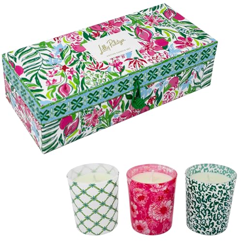 Lilly Pulitzer 3-Pack Scented Votive Candles, Small Candles in Decorative