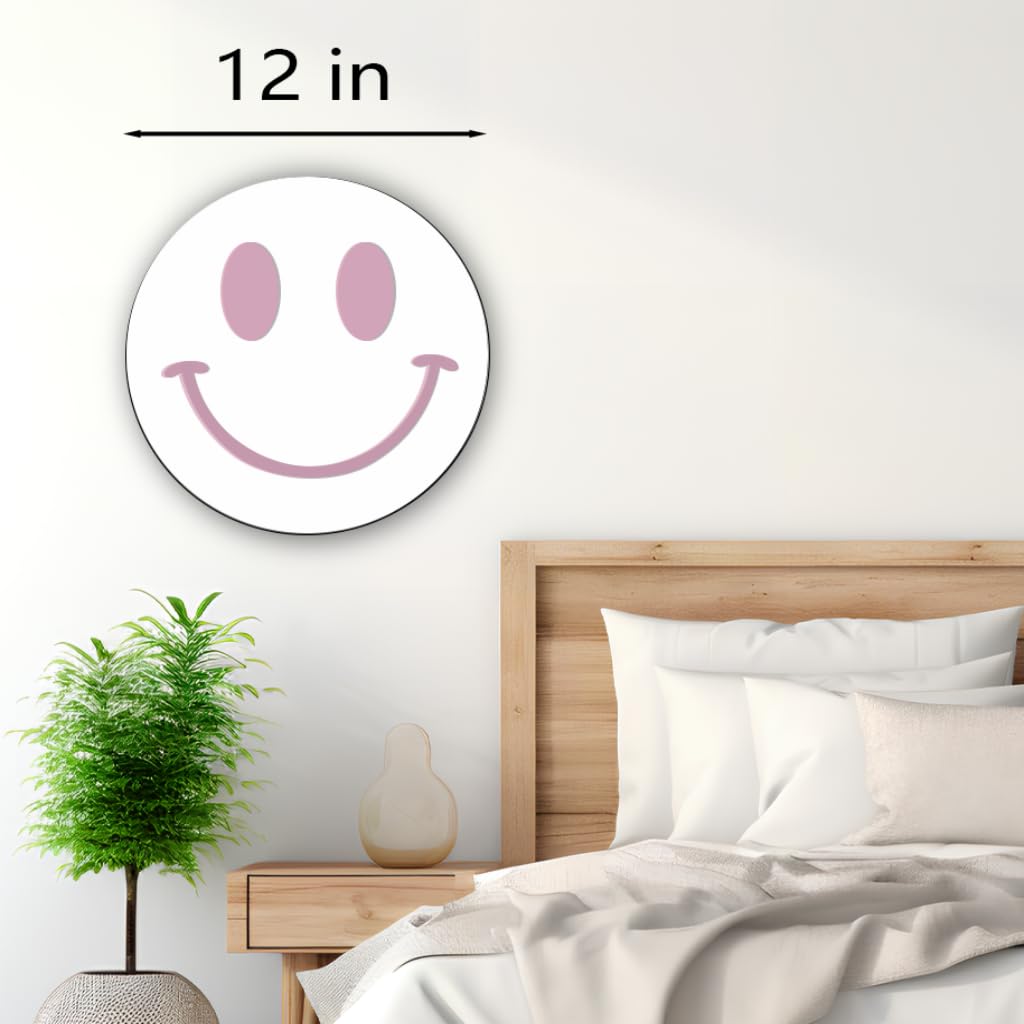 Cute Teenage Girl Room Smiling Face Decorative Mirror Academy Style Smile Pink Room Decoration Aesthetics Mirror Prep Room Decoration 12 inch Fashion Round Bedroom Acrylic Wall Mirror Youth Room