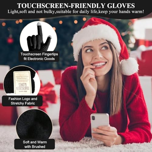 Gorras y bufanda de punto CheChury set de invierno con guantes táctiles 3