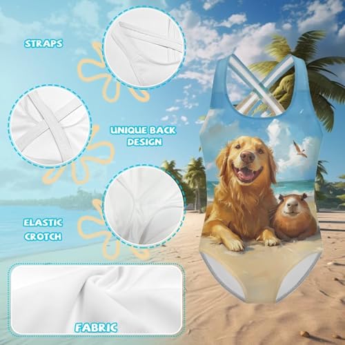 Image of One Piece Swimsuit Girls Cross-Back Bathing Suit 5-14Y Kids Swimwear Cute Swimsuits Sleeveless Bathing Suits
