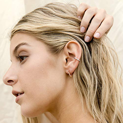 Image of PAVOI 14K Gold Plated 925 Sterling Silver Round Huggie Ear Cuff Earrings for Women | Clip On Cartilage Cuff Earrings