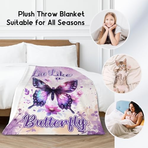 Butterfly Blanket for Women, Cute Soft Throw Gifts for Girls, Cozy Flannel Throw Blankets for Couch Office, 60"x80"