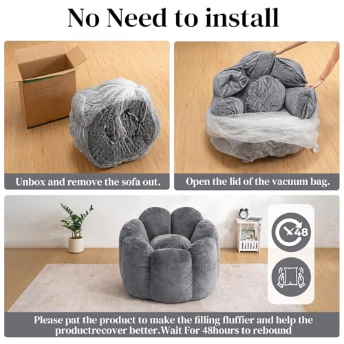 HOMMPA Bean Bag Chair for Adults Comfy Velvet Bean Bag Couch with Back Support Flower Shaped Oversized Sofa for Living Room,Bedroom,Dorm,Grey - image 5