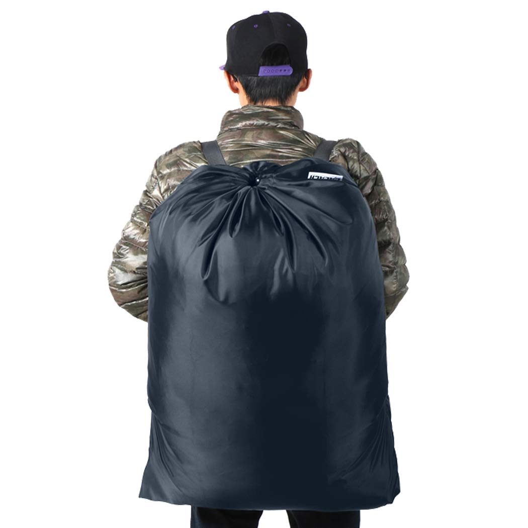 Extra großer Wäschesack-Rucksack, 68.6 x 86.4 cm, robuster und reißfester Polyester-Rucksack mit Kordelzug und Schultergurten, maschinenwaschbar, College, Wohnheim, Wäschesack, Marineblau | Extra großer, robuster, faltbarer Rucksack für Uni, Reisen, Wasch