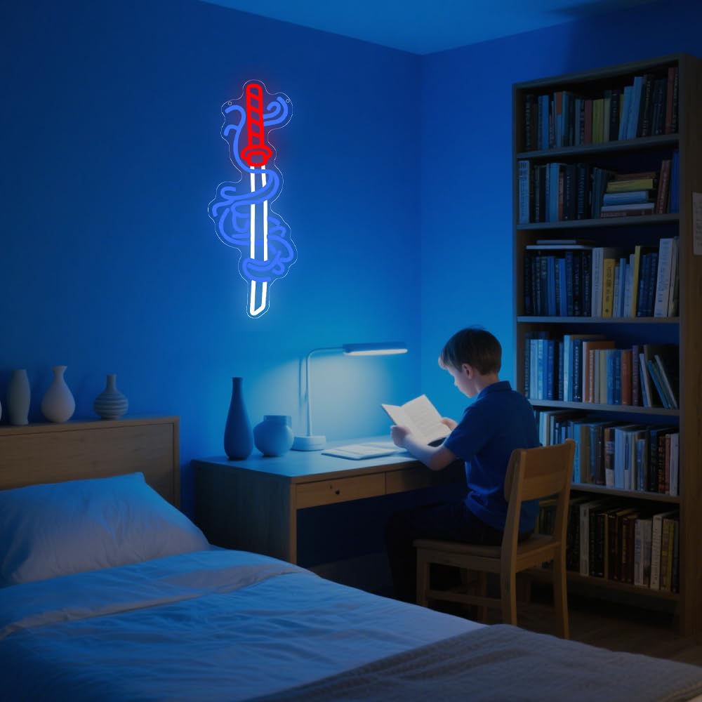 Insegna al neon con spada, anime samurai giapponesi, per adolescenti, decorazione per stanza dei giochi, luce per camera da letto, decorazione da parete, alimentata tramite USB, per ragazzi e