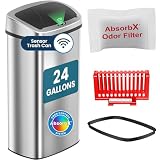 iTouchless 24 Gallon Extra Large Touchless Sensor Trash Can, Commercial Stainless Steel, 91L, AbsorbX Odor Filter, Automatic Kitchen Bin for Home, Office, Restaurant, Lobby, Store