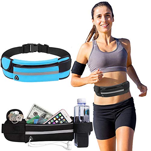 Running Pouch Belt Waist Pack Bag,Workout Fanny Pack,Bounce Free Jogging Pocket BeltTravelling Money Cell Phone Holder for Running Accessories for Workouts, Cycling & More. (Blue)