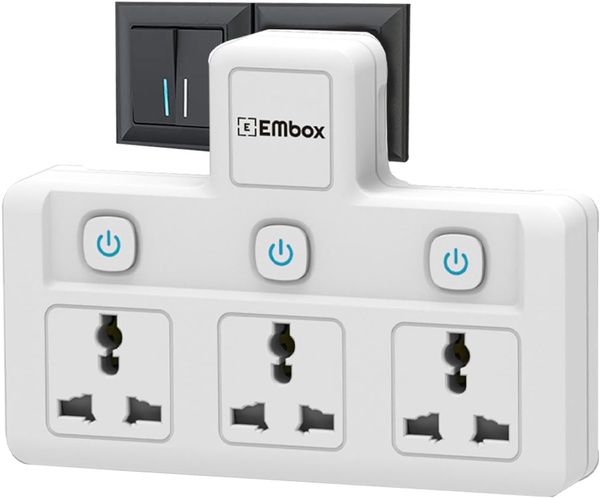 EMBOX Multi Plug Socket with Individual Switch-Cordless Extension Board with 3 Universal Sockets-Multiplug -1500W