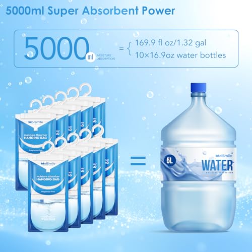Image of Moisture Absorbers 10 Pack, Fragrance Free Hanging Closet Dehumidifier Bags, Humidity Packs Odor Eliminator for Closet, Bathroom, Bedroom, Basement, Car, 9.8 OZ