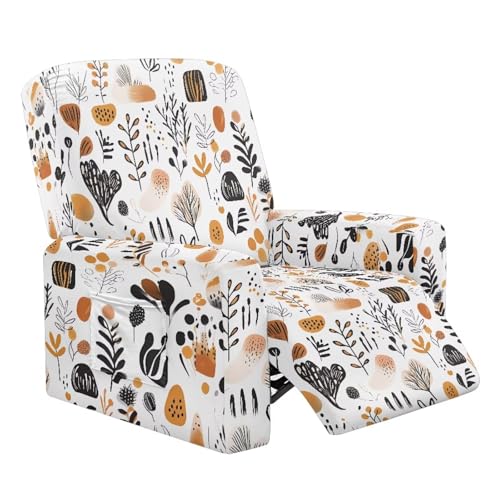 ZIATUBLES Art Boho - Funda para sillón reclinable con estampado de hojas y piedras, 4 piezas, antideslizante, transpirable, ajustable, protector de muebles