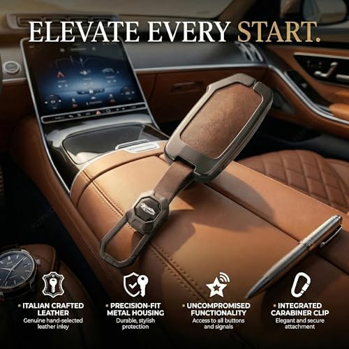 Image of Exclusive Metal Leather Key Cover Compatible with Kia Seltos 2024 2023 Facelift HTX | Carens X Line | Sonet Facelift 4 Button Smart Key Leather Protection with Keychain