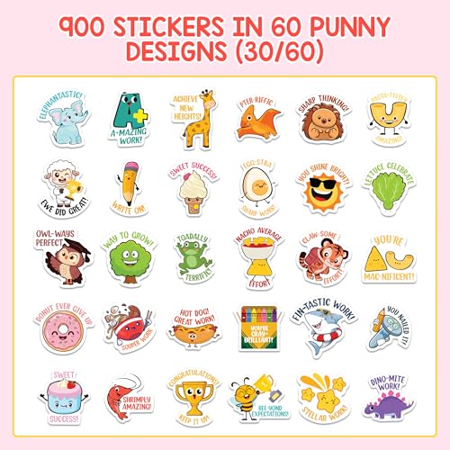 Decorably 900 Punny Teacher Stickers for Kids Classroom - 45 Sheets with 60 Fun and Motivational Designs for Student Activities, Positive Reinforcement, Arts & Crafts, Reward, Scrapbooking - Image 5