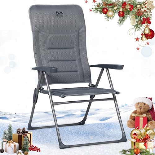 TIMBER RIDGE Campingstuhl Faltbar mit Hoher Lehne Klappstuhl Luxus Gepolsterter Balkonstuhl mit 7 Positionen, Verstellbarer Gartenstuhl für Camp, Garten, Balkon Belastbar 150 KG Grau