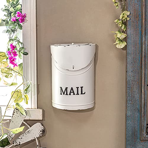 Rustic White Wall Mounted Mailbox Outdoor Metal Decorative Post Mail Box, Home Office Parcel Box With Drop Slot Secure Lock #TOP5