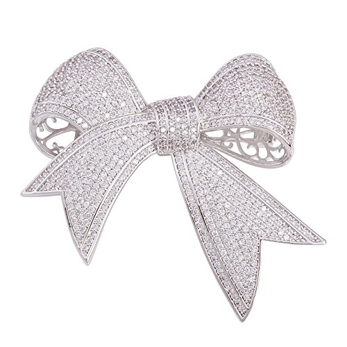 Image of Elegant Love Bow Brooch Micro Pave Cubic Zirconia Bowknot Wedding Bride Mother Brooch Pin Ribbon Shape Jewelry Brooch Breastpin