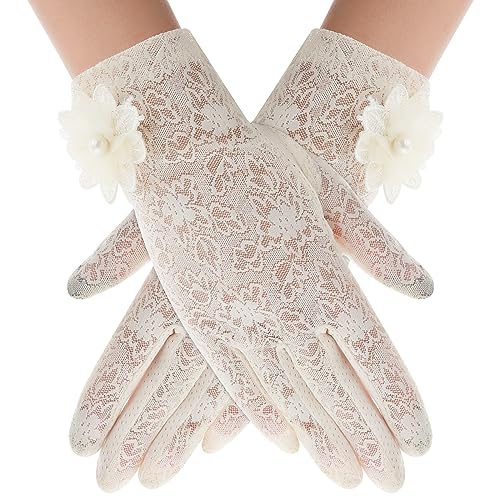 Yolev YOLEV-532199_3 Ladies Floral Lace Gloves Short Elegant Gloves Stretchy Summer Sun Uv Protection Driving Gloves cover