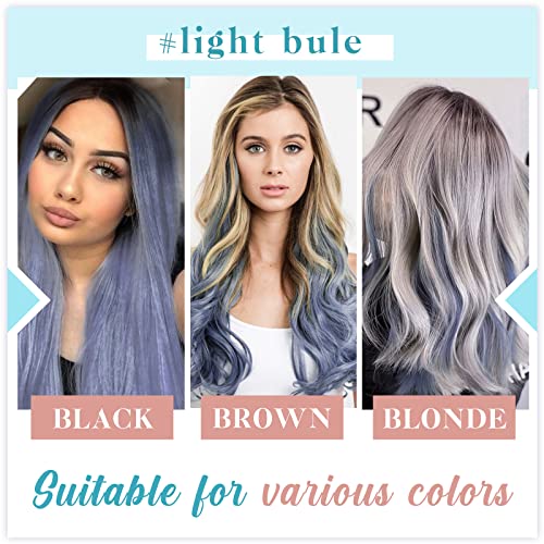RUNATURE Tape in LightBlue Hair Extensions Human Hair 20 Inch Tape Blue Hair Extensions Human Hair Invisible Tapes Remy Straight Hair 25g - Image 3