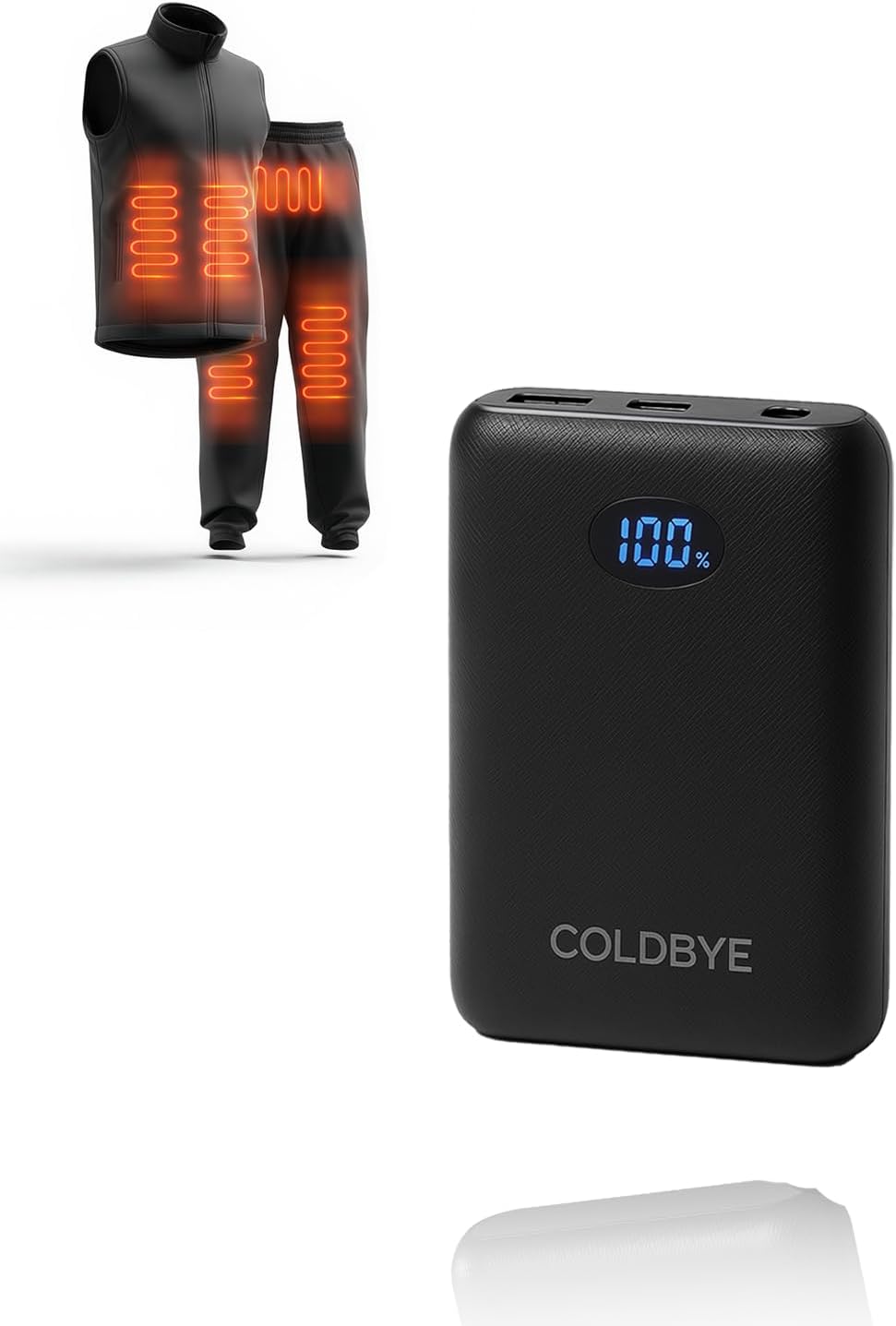 ColdBye Ultra-Light Portable 𝟏𝟎𝟎𝟎𝟎𝐦𝐀𝐡 5V 2A/3A 7.4V/3A Heated Vest Battery Pack Compatible with Major Heated Clothing Brands, PD USBA, Type-C and DC Ports