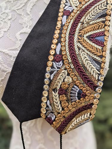 FANFAN Black Embroidered Belt Women Vintage Mexican Embroidered Belt 1920s Gold Sequin Belt Brown Embroidered Belt Women E73