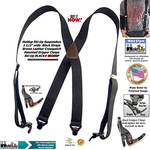 American made Holdup Black Ski-Ups X-back Suspenders with Patented black Gripper Clasps - Thumbnail 5
