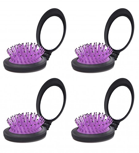 LOUISE MAELYS 4pcs Folding Pocket Hair Brush Comb with Mirror Travel Set Gift Idea