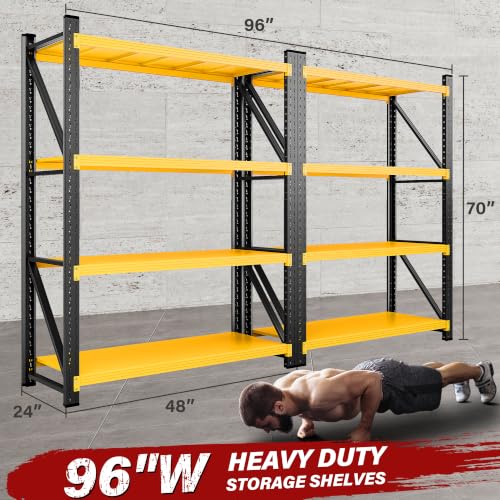 Image of SISESOL Set of 2 48 inch Wide Heavy Duty Garage Shelving Units,3000LBS 24 Deep Storage Shelves,Yellow Metal Garage Shelves,Large Storage Rack,70 High Steel Shelf,Industrial Shelving for Shop,Warehouse