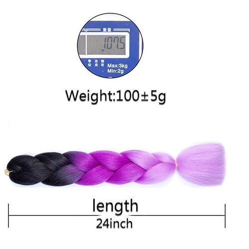 Miniatura 3 de Xiaofeng Extensiones de cabello trenzado colorido degradado de 24 pulgadas, 3 paquetes de cabello trenzado de ganchillo jumbo de alta temperatura