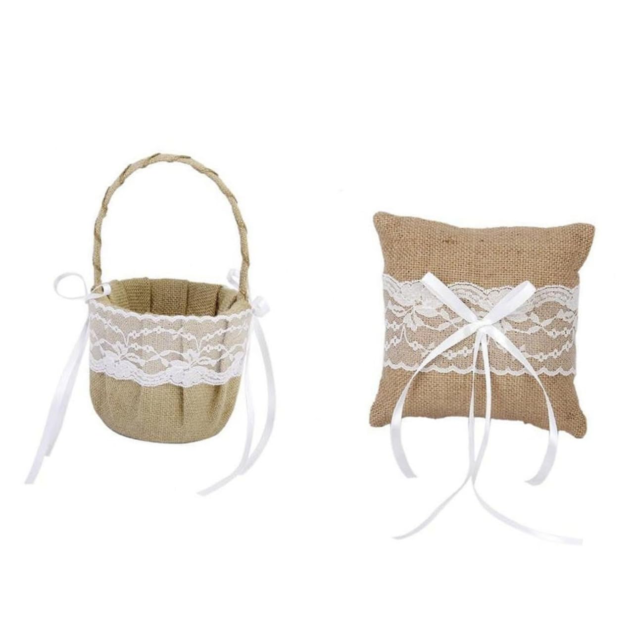 WHAMVOX Flower Basket Pillow 6x6'' Burlap Jute Lace Basket for Wedding Rustic Wedding Accessory