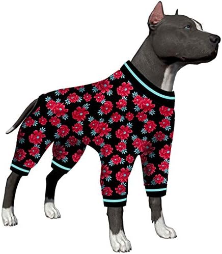 Big Dogs Pajamas Apparel – Large Dog Jammies, Floral Navy & Ruby Print, Lightweight Pullover Pet Pajamas, Full Coverage Dog Pjs,Large