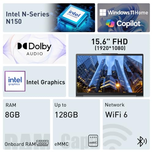 Image of Lenovo 2026 Model 15.6 inch FHD IdeaPad Slim 3i Rugged Reliability Laptop, Microsoft Copilot AI, Intel 4-Core CPU, Up to 12h Battery Life, Grey, 8GB DDR5 RAM, 128GB Storage, Win11, w /Laptop Cooler