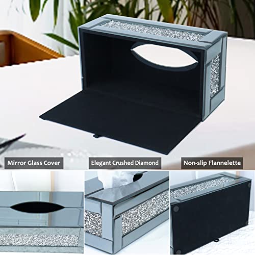 Artluxe Crushed Diamond Mirror Tissues Rectangle Box Holder For Bathroom Decor Bling Toilet Paper Holder Glass Tissue Box Cover Crystal For Home Silver Decor #TOP4