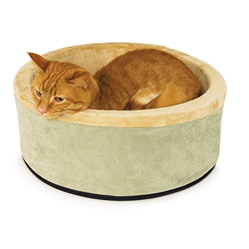 K&H PET PRODUCTS Thermo-Kitty Heated Cat Bed Large 20 Inches Sage/Tan