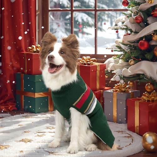 Image of PAWCHIE Dog Sweater - Warm Turtleneck Thick Dog Clothes with Leash Hole, Stretchy Knitted Outfit for Small to Large Doggy Puppy Cat, Green XL