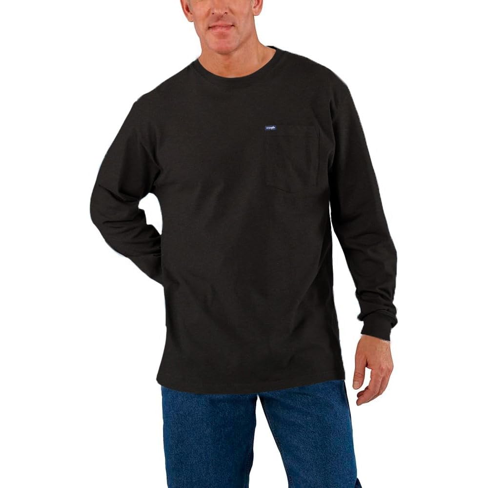Wrangler Big and Tall Heavyweight Long Sleeve Pocket T-Shirt for Men Black