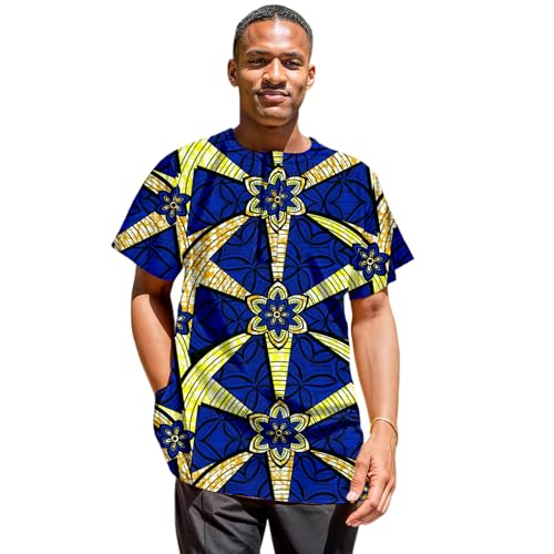 African Shirt for Men Dashiki Traditional Wax Cloth Short Sleeve Tops Attire Casual