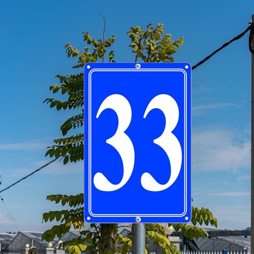 Image of Premium Aluminum Number Signs 33, Metal 12 inch X 8 inch Blue Numbered Signs Outdoor for Parking Lots, Floor, Dock, Court, Aisle, Field, High Visibility, No Fade, Weather-resistant