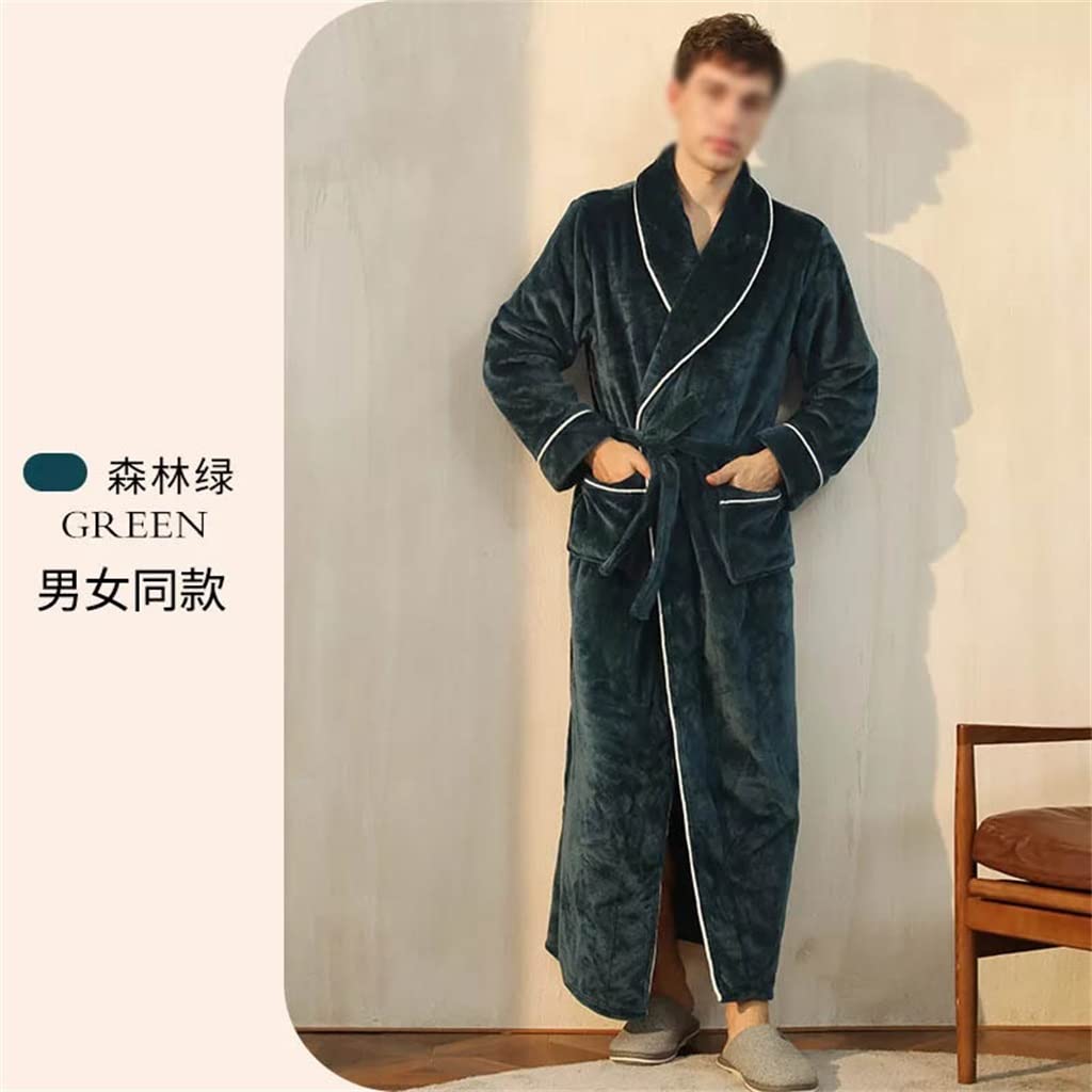 Warm Flannel Bathrobe Ankle Length Coral Fleece Bath Robes Women Soft Dressing Gown Men Winter Super Long Thick(3XL code)