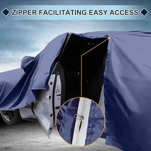 Image of Navy Blue Heavy Duty Waterproof Car Cover for Sedan 185 inch-191 inch - All-Weather UV Protected Outdoor Full Exterior Cover with Sun /Snow /Rain Resistance