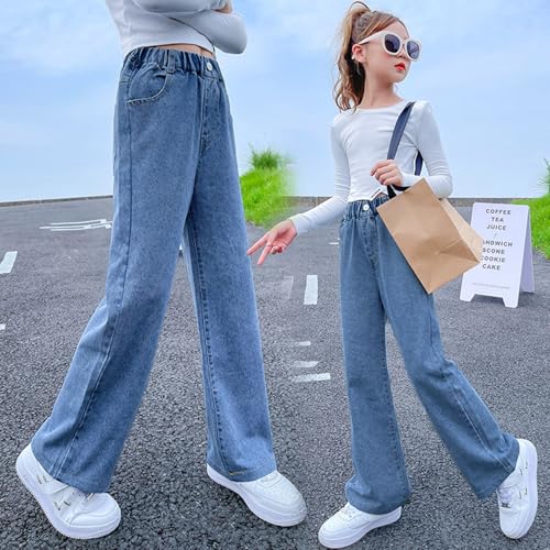Big Girls Wide Leg Jeans Heart Embroidery Denim Pants Vintage Loose Fit Baggy Straight Leg Pants with Pockets4