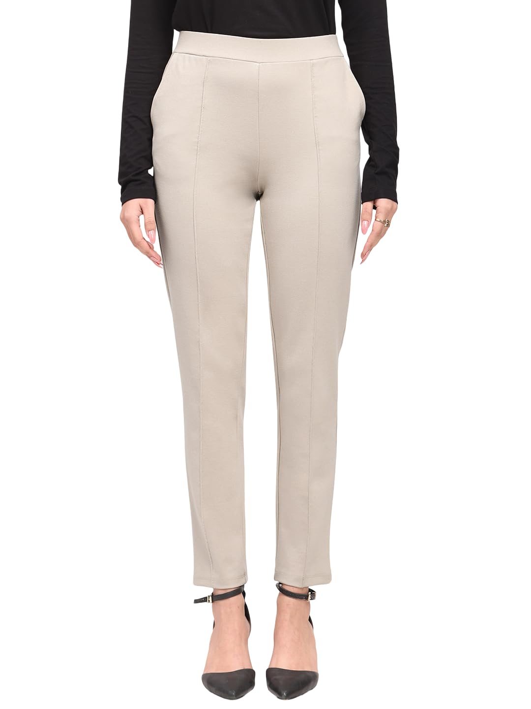 fablestreet Women's Livin Straight Fit Stretchable Pants - Ecru-picture-49