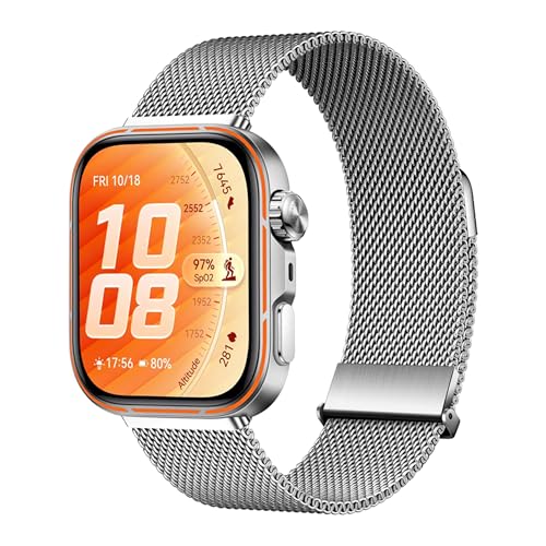 HAOZHI Magnético Pulseira Compatível com Huawei Watch Fit 5 4 3 Pro,Bracelete Correia de Metal para Huawei Watch Fit 5 4 3 (Prata)