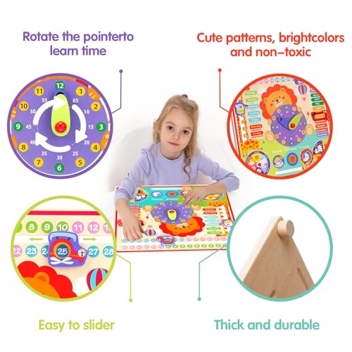 Image of Montessori Toys for 4 Year Old,Wooden Calendar and Teaching Clock for Kids Learning Clock for Telling Time, Date, Days of The Months, Seasons and Weather-Educational Toys for Boys and Girls（7 in 1）