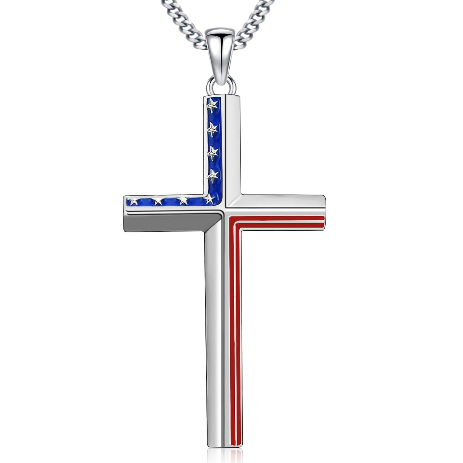 925 Sterling Silver American Flag Cross Pendant
