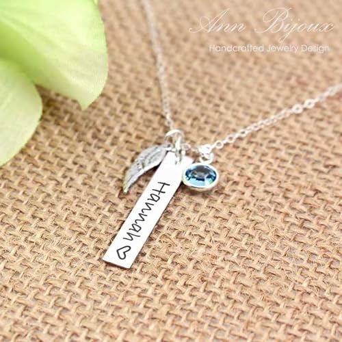 Guardian Angel Wing Sterling Silver Necklace for Woman Laser Engraved Name with Birthstone Jewelry Personalized Kids Name Nameplate Pendant2