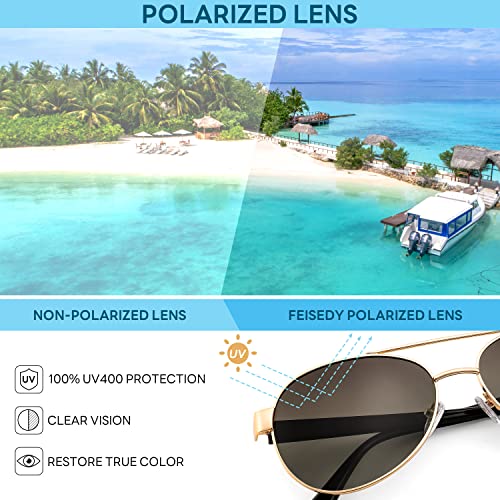 Image of FEISEDY Classic Aviator Sunglasses for Women Pilot Polarized Sunglasses Men UV400 Protection for Driving Fishing Golf B4109