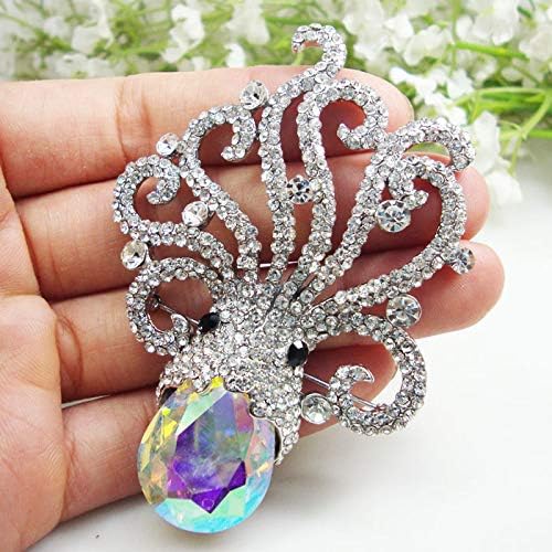 Miniatura 3 de TTjewelry - Broche de cristal con diamantes de imitación de pulpo, diseño Art Nouveau, transparente, Cristal