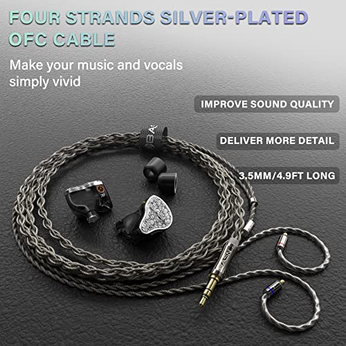 Image of BASN Bmaster5 in Ear Monitors, 1DLC Diaphragm+4BA 5 Drivers IEM Earphones with Silver-Plated OFC Cable, Noise Isolation Wired Earbuds for Musicians (Silver)