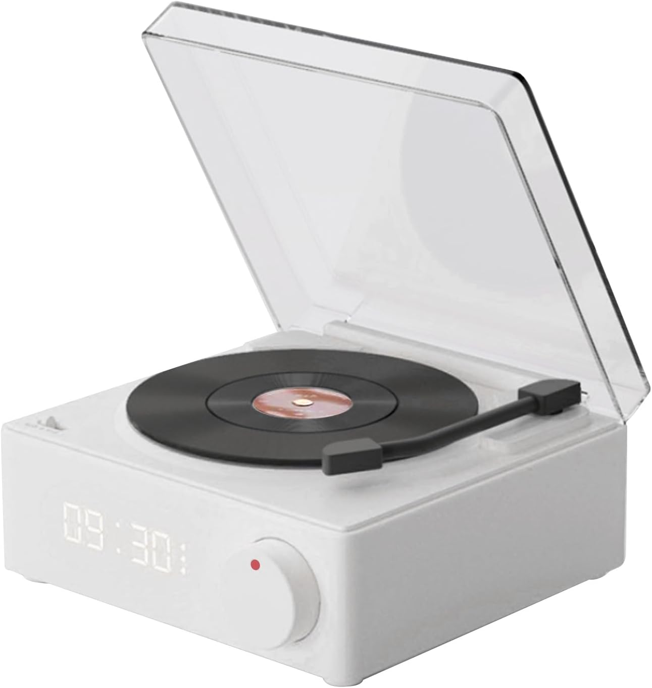 Record Player Bluetooth Speaker 3 Modes HiFi Stereo Sound Portable Turntable Speaker Alarm Clock for Bedroom (White)