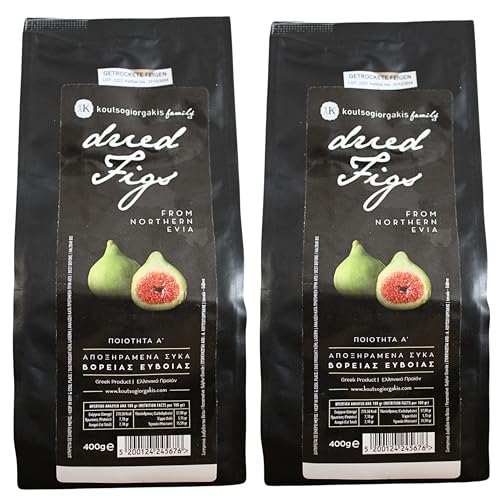 Koutsogiorgakis Family Higos Secos Griegos 2 x 400 g | 100% Naturales del Norte de Eubea | Variedad Esmirna | Sin Azúcares Añadidos | Snack Mediterráneo y Uso en Repostería